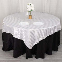 Satin 72"x72" Table Overlay Square Tablecloth White - Stripe Design for Stylish Celebrations