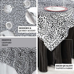Taffeta 90"x90" Table Overlay Black/White - Leopard Print Design for Wild Events