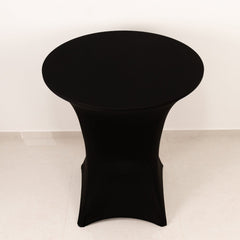 Spandex 33"-36" Round Cocktail Table Cover Black - Easy to Maintain Stretch Fitted Highboy Tablecloth