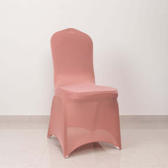 Spandex Chair Cover with Dusty Rose Rhinestone Buckled Sash Band Blush - Stretch Fitted Slipcover
