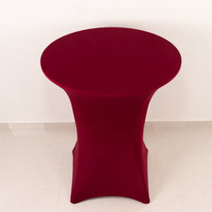 Spandex 33"-36" Round Cocktail Table Cover Burgundy - Easy to Maintain Stretch Fitted Highboy Tablecloth
