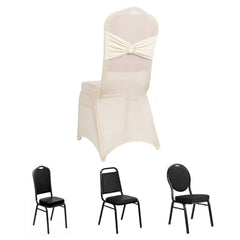 Spandex Chair Cover with Ivory Rhinestone Buckled Sash Band Blush - Stretch Fitted Slipcover