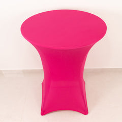 Spandex 33"-36" Round Cocktail Table Cover Fuchsia - Easy to Maintain Stretch Fitted Highboy Tablecloth