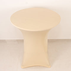 Spandex 33"-36" Round Cocktail Table Cover Beige - Easy to Maintain Stretch Fitted Highboy Tablecloth