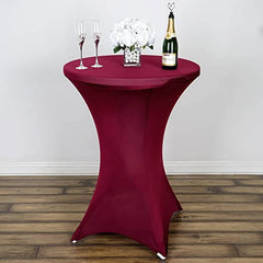 Spandex 24"-32" Round Cocktail Table Cover Burgundy - Easy to Maintain Stretch Fitted Highboy Tablecloth