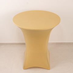 Spandex 33"-36" Round Cocktail Table Cover Champagne - Easy to Maintain Stretch Fitted Highboy Tablecloth