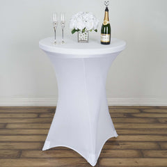 Spandex 24"-32" Round Cocktail Table Cover White - Easy to Maintain Stretch Fitted Highboy Tablecloth for Stylish Events