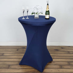 Spandex 24"-32" Round Cocktail Table Cover Navy Blue - Easy to Maintain Stretch Fitted Highboy Tablecloth