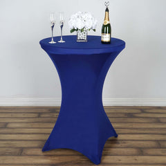 Spandex 24"-32" Round Cocktail Table Cover Royal Blue - Easy to Maintain Stretch Fitted Highboy Tablecloth