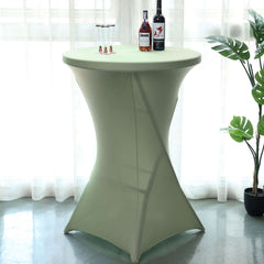 Spandex 24"-32" Round Cocktail Table Cover Sage Green - Easy to Maintain Stretch Fitted Highboy Tablecloth