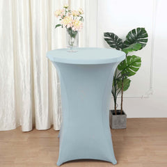 Spandex 24"-32" Round Cocktail Table Cover Dusty Blue - Easy to Maintain Stretch Fitted Highboy Tablecloth