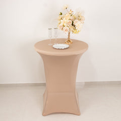 Spandex 24"-32" Round Cocktail Table Cover Nude - Easy to Maintain Stretch Fitted Highboy Tablecloth