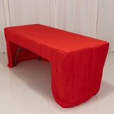 Fitted Polyester 72"x30" Rectangle Tablecloth Red with Open Back Design - Easy to Maintain and Wrinkle-Resistant Table Cover