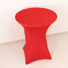 Spandex 33"-36" Round Cocktail Table Cover Red - Easy to Maintain Stretch Fitted Highboy Tablecloth