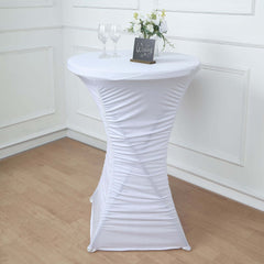 Heavy Duty Spandex 32" Fitted Round Cocktail Table Cover White Ruched Pleated - Durable Stretch Design