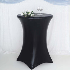 Metallic Spandex 32" Fitted Round Cocktail Table Cover Black Highboy Tablecloth - Stretch Fit & Water-Resistant