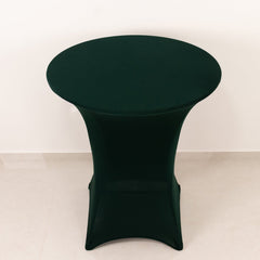 Spandex 33"-36" Round Cocktail Table Cover Hunter Emerald Green - Easy to Maintain Stretch Fitted Highboy Tablecloth