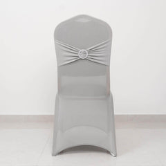 Spandex Chair Cover with Silver Rhinestone Buckled Sash Band Blush - Stretch Fitted Slipcover