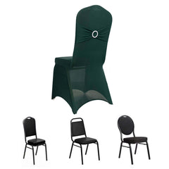 Spandex Chair Cover with Hunter Emerald Green Rhinestone Buckled Sash Band Blush - Stretch Fitted Slipcover