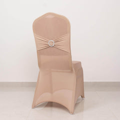 Spandex Chair Cover with Nude Rhinestone Buckled Sash Band Blush - Stretch Fitted Slipcover