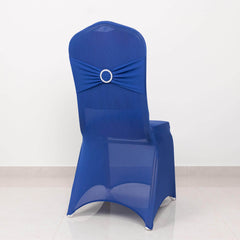 Spandex Chair Cover with Royal Blue Rhinestone Buckled Sash Band Blush - Stretch Fitted Slipcover