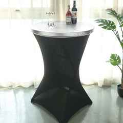 Spandex Cocktail Table Top Cover Fitted Metallic Silver - Stretchy & Wrinkle Free Topper
