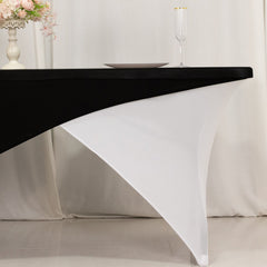 Stretch Spandex 72"x30" Rectangle Table Cover Black/White Cross Over Design - Versatile & Sleek Two-Piece Fitted Tablecloth with Elastic Foot Pockets