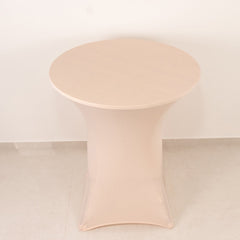 Spandex 33"-36" Round Cocktail Table Cover Blush - Easy to Maintain Stretch Fitted Highboy Tablecloth