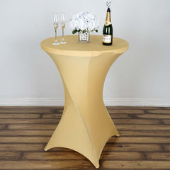 Spandex 24"-32" Round Cocktail Table Cover Champagne - Easy to Maintain Stretch Fitted Highboy Tablecloth