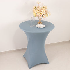 Spandex 33"-36" Round Cocktail Table Cover Dusty Blue - Easy to Maintain Stretch Fitted Highboy Tablecloth