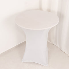Spandex 33"-36" Round Cocktail Table Cover White - Easy to Maintain Stretch Fitted Highboy Tablecloth for Events