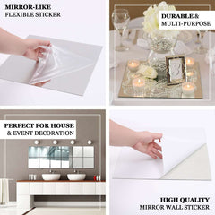 12 Pack Square Acrylic Mirror Wall Stickers, 12"x12" Removable Wall Decals For Home Decor