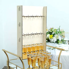 3-Tier Wooden Rectangle Champagne Wall Glass Holder in White - Floor Standing 15 Stemware Rack Cocktail Display Drink Organizer for Rustic Events & Banquets