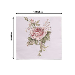 50-Pack Paper Beverage Napkins with Pink Floral Design Ivory - 2 Ply Soft 18GSM Rose Garden Wedding Napkins 6.5"x6.5"