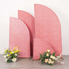 Set of 4 Rose Gold Chiara Wedding Arch Covers Shimmer Tinsel Finish, Fitted Covers For Half Moon Backdrop Stands - 2.5ft, 5ft, 6ft, 7ft