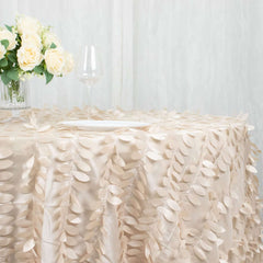Taffeta 132" Round Tablecloth Beige 3D | 3D Leaf Petal Design Seamless Table Cover