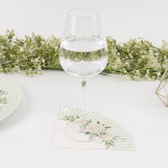 25-Pack Round Paper Cocktail Napkins with Floral Lined Pattern White/Sage Green - Disposable 2 Ply Beverage Napkins 12"