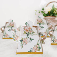 25 Pack Pink Peony Floral Mini Teapot Party Favor Boxes with Gold Edge, Tea Time Gift Boxes - 5"x4"