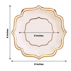 25-Pack Paper Dessert Plates in White with Gold Scallop Rim - Disposable 300GSM Appetizer Salad Plates for Classy Banquets & Celebrations 8"