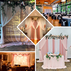 White Chiffon Polyester Event Curtain Drapes, Dual Layer Divider Backdrop Curtain Panels with Rod Pockets - 10ftx10ft