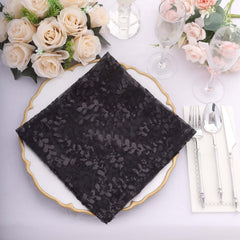 Sequin Tulle 20"x20" Napkin Black - Embroidered Leaf Vine Dinner Napkins