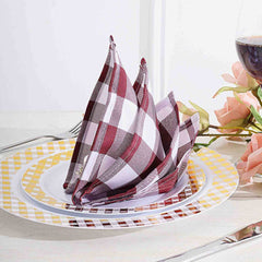 5 Pack Polyester 15"x15" Napkins Burgundy/White Buffalo Plaid Gingham Style Cloth Napkins
