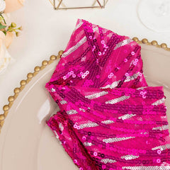 Sequin Mesh 20"x20" Napkin Fuchsia Silver - Wave Embroidered Reusable Napkin