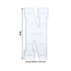 Giant LED Marquee Light Up Letter "N", White 4ft Pre-Cut Foam Board with 10 Warm White Battery Operated LEDs, Glue Gun and Sticks