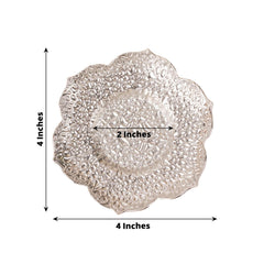 3-Pack Metal Votive Candle Holders Plum Blossom Design Shiny Silver - Vintage Mini Tea Cup Saucers 4"