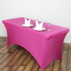 Stretch Spandex 6ft Rectangle Tablecloth Fuchsia - Durable Form-Fitting Table Cover