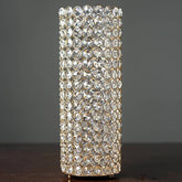 Full Crystal Beaded Candle Holder Shiny Gold Metal - Stylish Pillar Stand for Weddings 16"