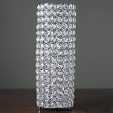 Full Crystal Beaded Candle Holder Shiny Metallic Silver Metal - Stylish Pillar Stand for Weddings 16"
