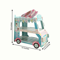 3-Tier Cardboard Cupcake Dessert Stand Tower with Ice Cream Truck Double Decker Design - Fun Disposable Treat Display for Kids' Parties & Snack Stations 16"