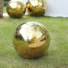 Gazing Globe Mirror Ball Reflective Hollow Stainless Steel Gold Sphere - Decorative Garden Accent Piece 20"